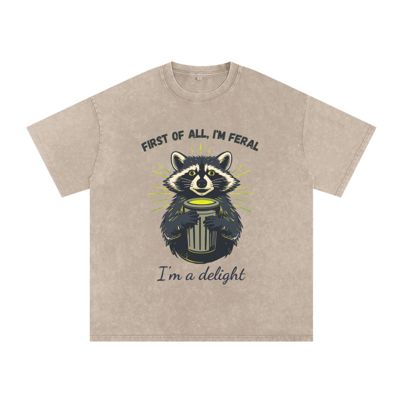 First of All I'm Feral | Raccoon Snow Washed Oversized T-Shirt