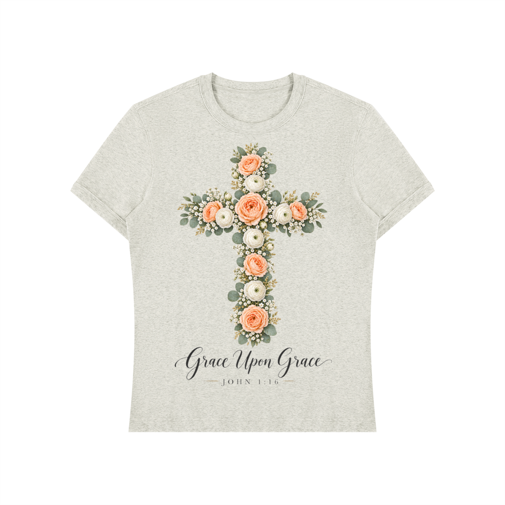 Grace Upon Grace Floral Cross Shirt | John 1:16 Christian Tee, Wildflower Faith Gift for Women