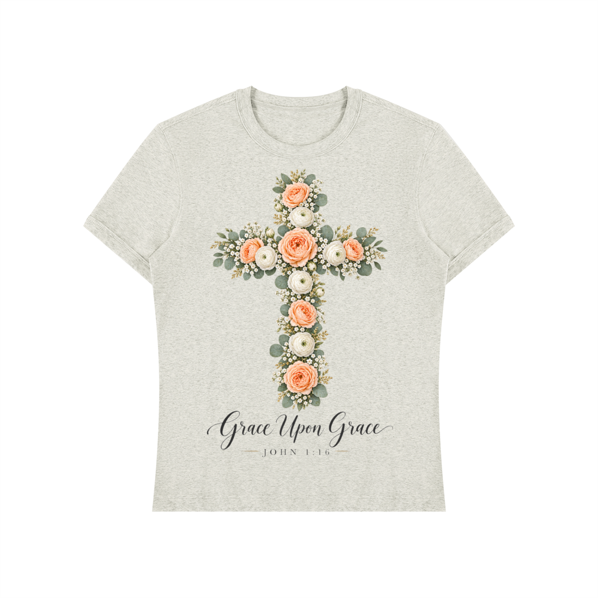 Grace Upon Grace Floral Cross Shirt | John 1:16 Christian Tee, Wildflower Faith Gift for Women
