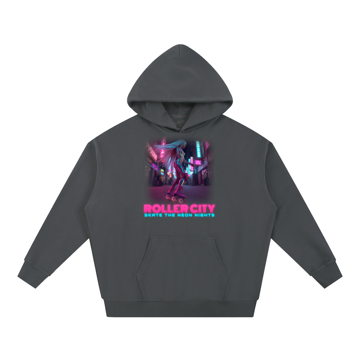 Roller City Hoodie | Neon Roller Skater Graphic Hoodie