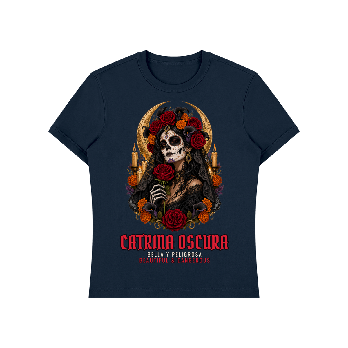 Catrina Oscura T-Shirt | Gothic Dark Catrina Día de los Muertos Graphic Tee
