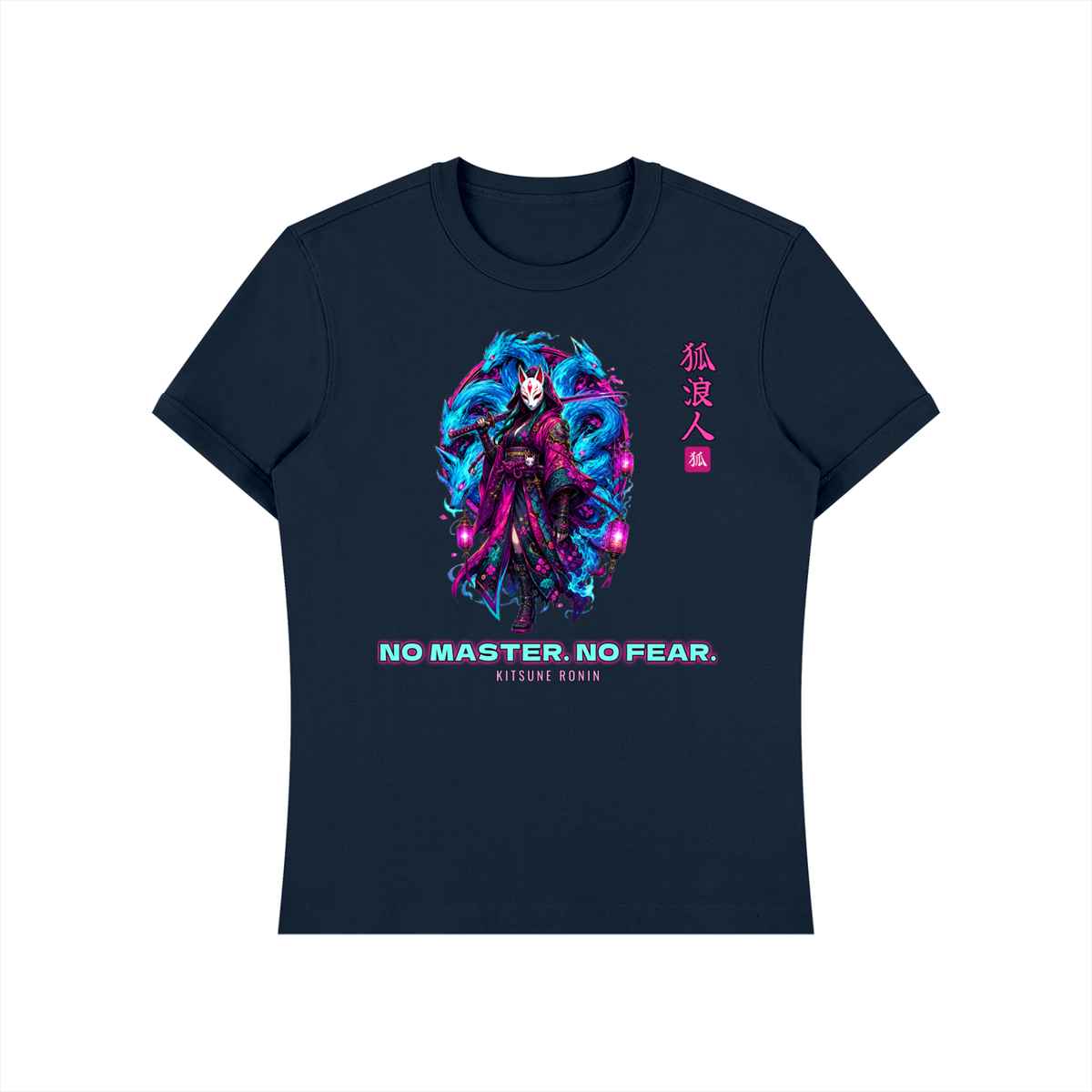 Kitsune Ronin T-Shirt | Fox Mask Female Samurai Japanese Graphic Tee