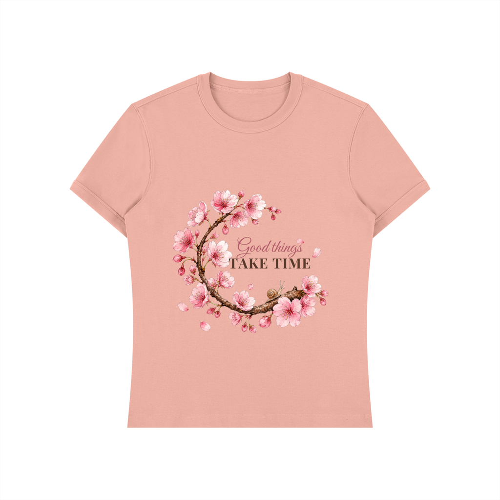 Good Things Take Time Shirt | Cherry Blossom Watercolor Graphic Tee for Women