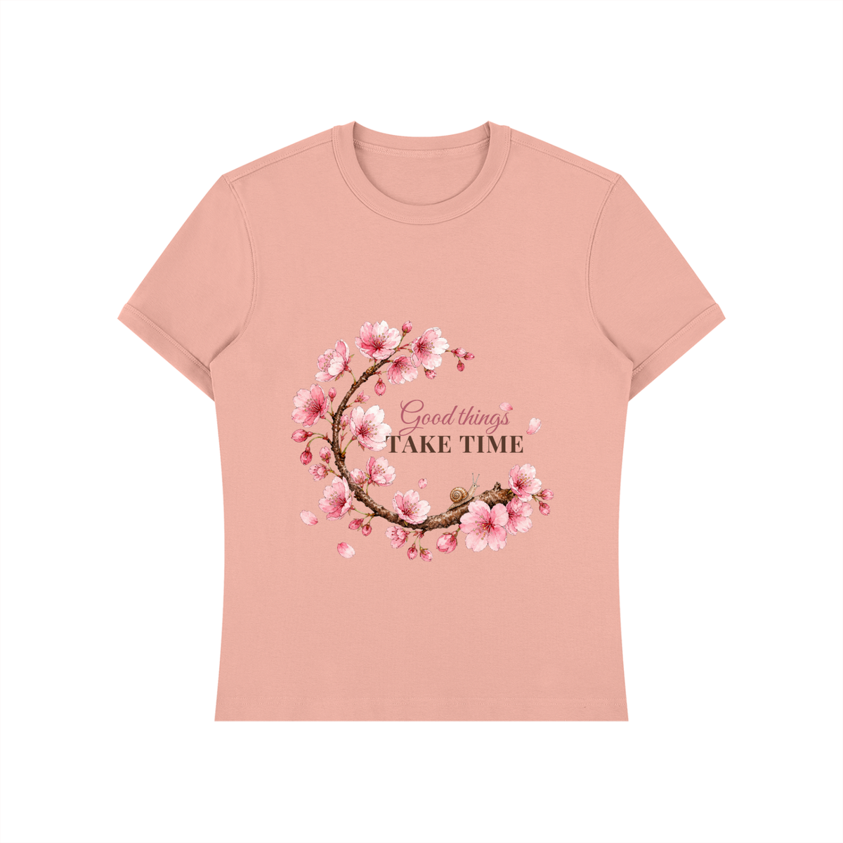 Good Things Take Time Shirt | Cherry Blossom Watercolor Graphic Tee for Women