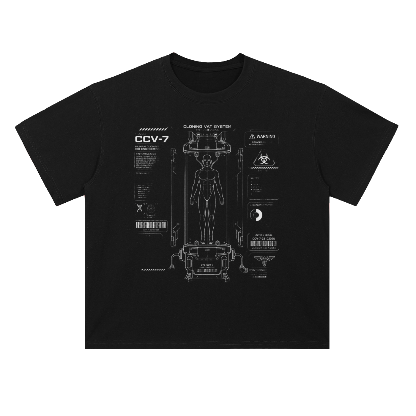 HUMAN CLONE VECTOR II | Sci-Fi Schematic Drop-Shoulder Tee