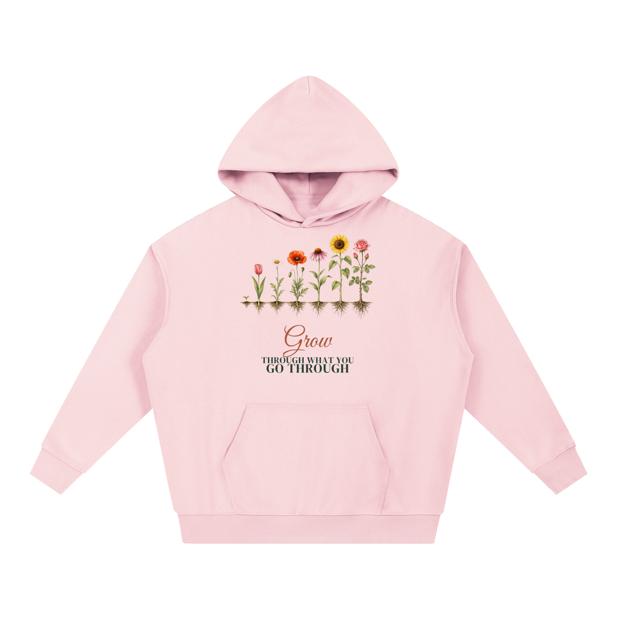 Grow Through What You Go Through Hoodie | Wildflower Growth Watercolor Floral Sweatshirt for Women