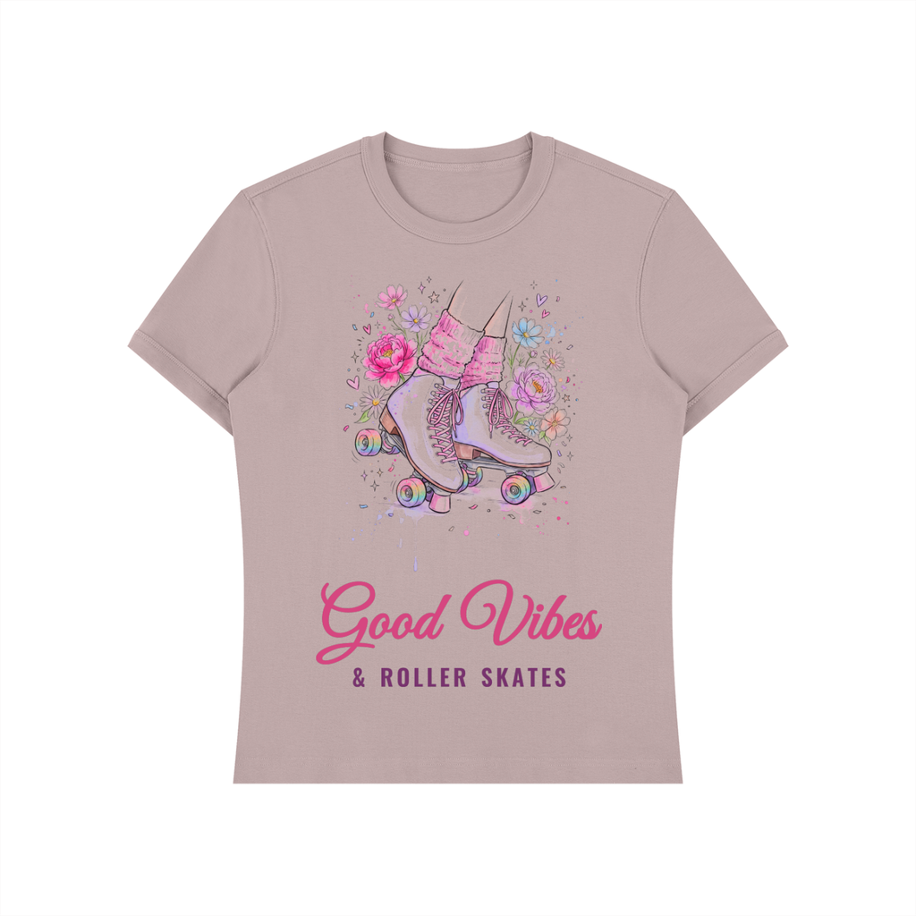 Good Vibes and Roller Skates Shirt, Floral Roller Skate Tee, Cute Skating Gift for Her