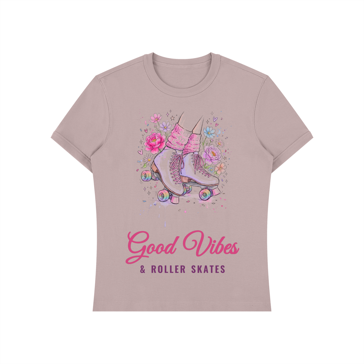 Good Vibes and Roller Skates Shirt, Floral Roller Skate Tee, Cute Skating Gift for Her