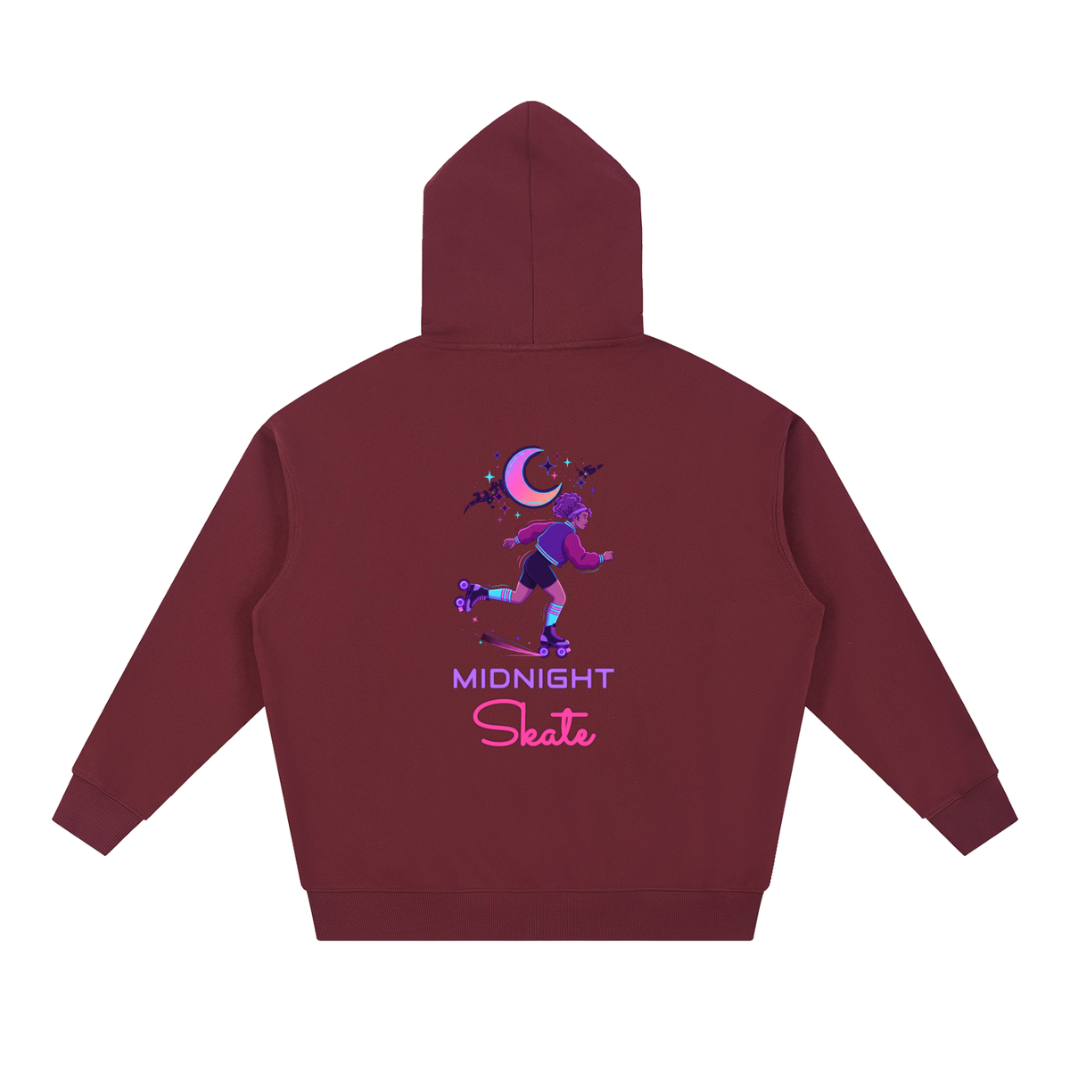 Midnight Skate Hoodie, Neon Moon Roller Skate Sweatshirt, Retro Synthwave Skating Gift