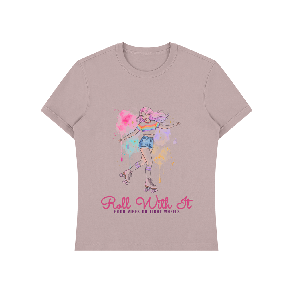 Roll With It Roller Skate Shirt, Watercolor Roller Girl Tee, Retro Skating Gift for Her