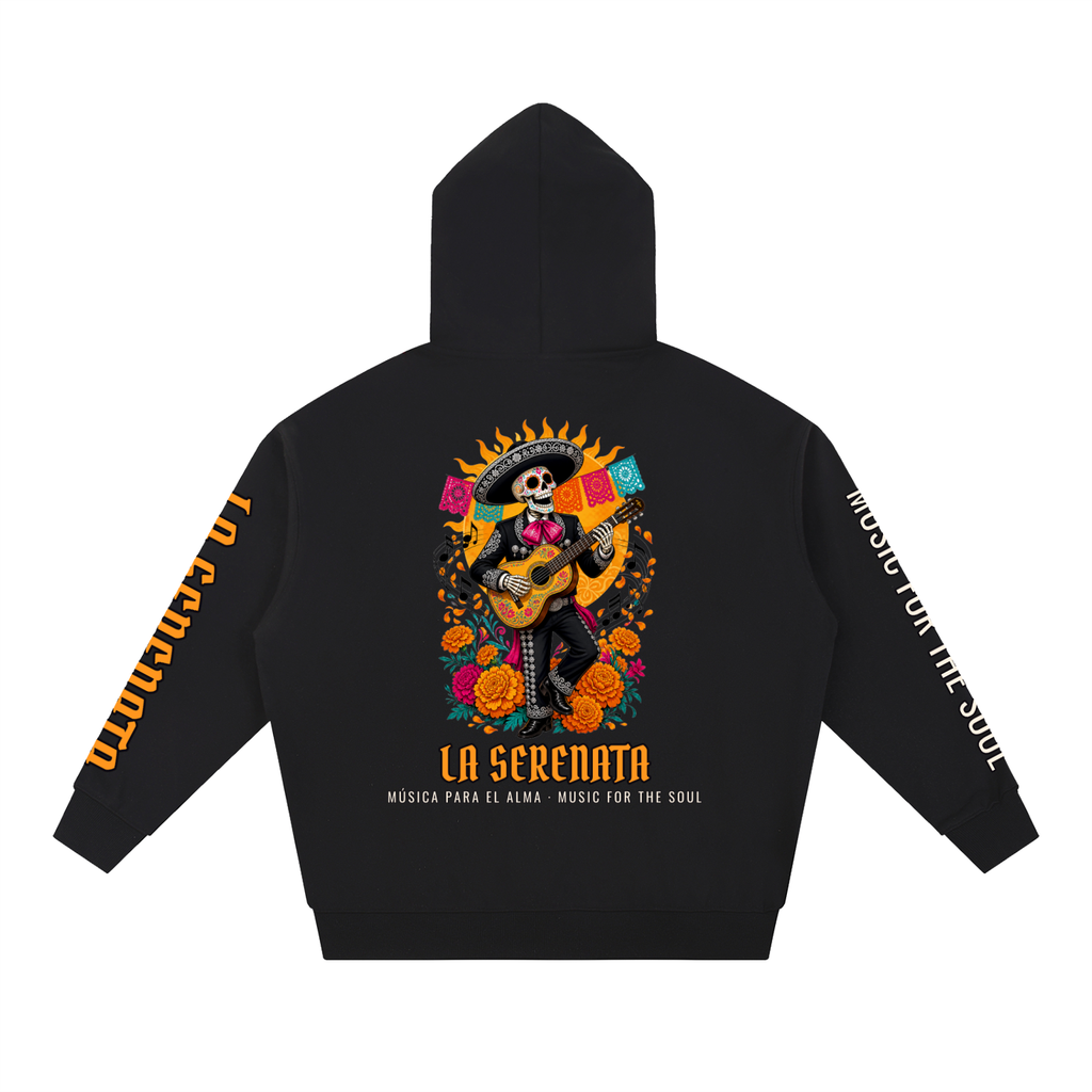 La Serenata Hoodie | Skeleton Mariachi Día de los Muertos Graphic Hoodie, Back & Sleeve Print
