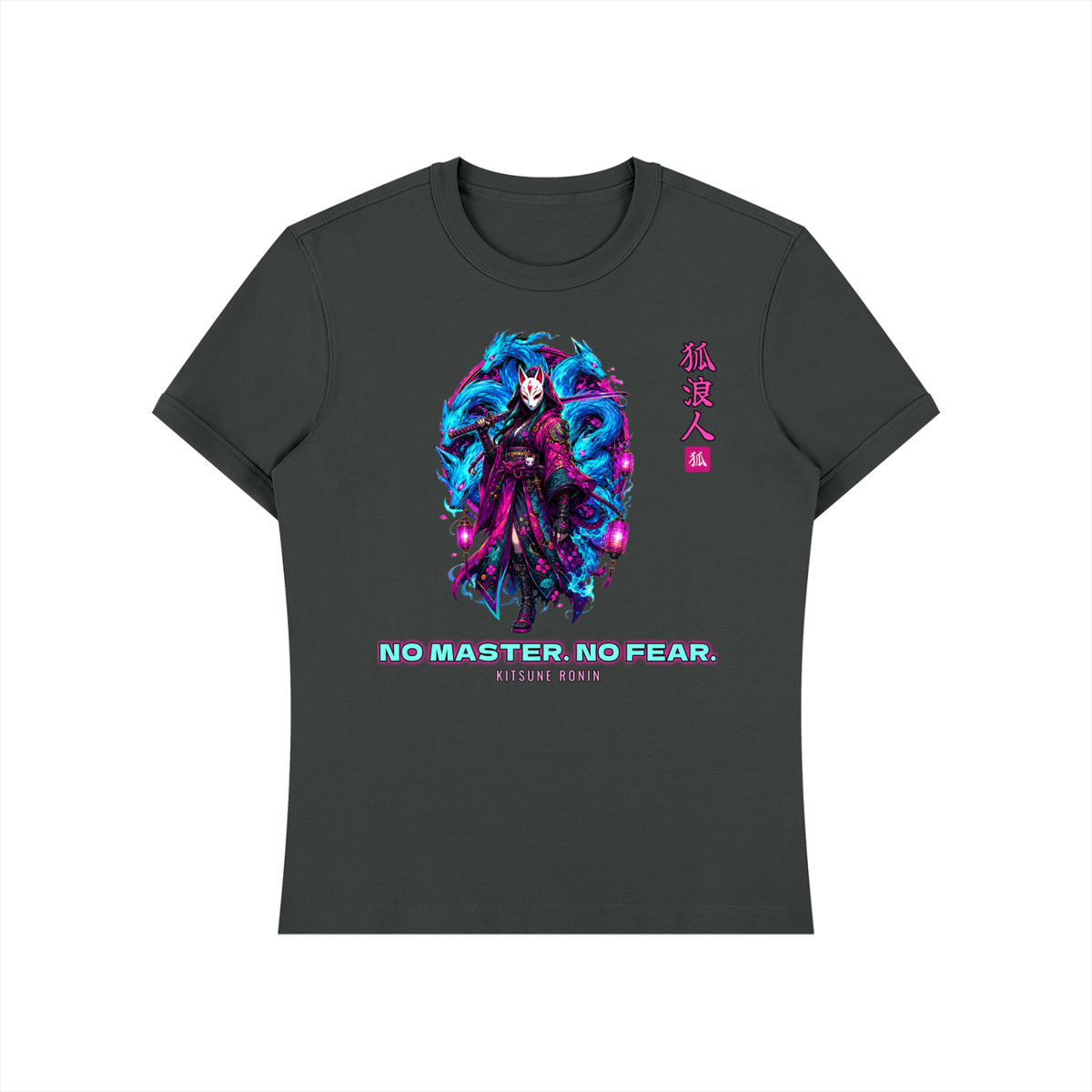 Kitsune Ronin T-Shirt | Fox Mask Female Samurai Japanese Graphic Tee