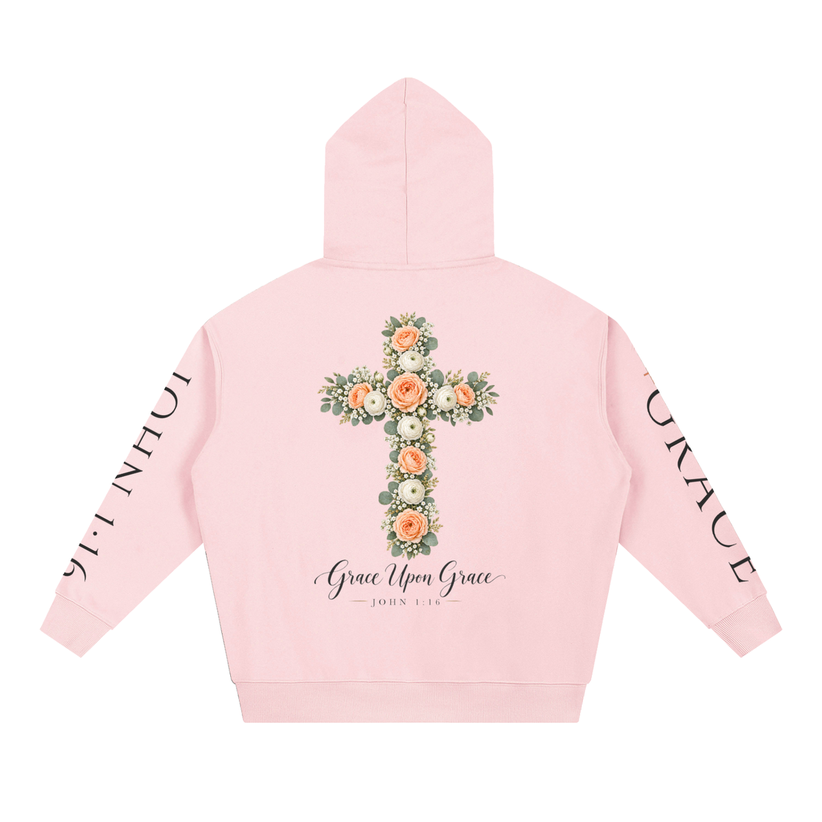 Grace Upon Grace Floral Cross Hoodie | John 1:16 Christian Sweatshirt, Wildflower Faith Gift for Women