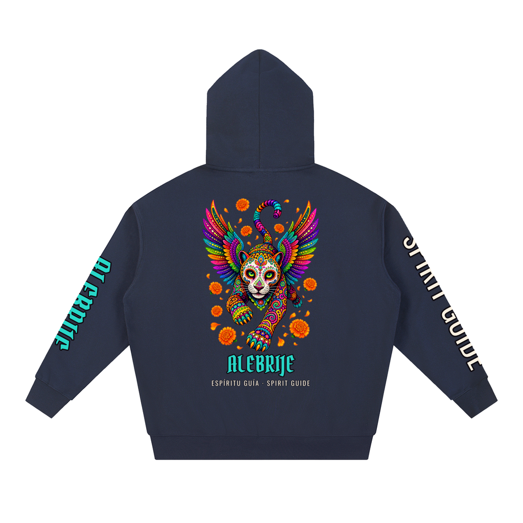 Alebrije Hoodie | Winged Jaguar Spirit Guide Día de los Muertos Graphic Hoodie, Back & Sleeve Print