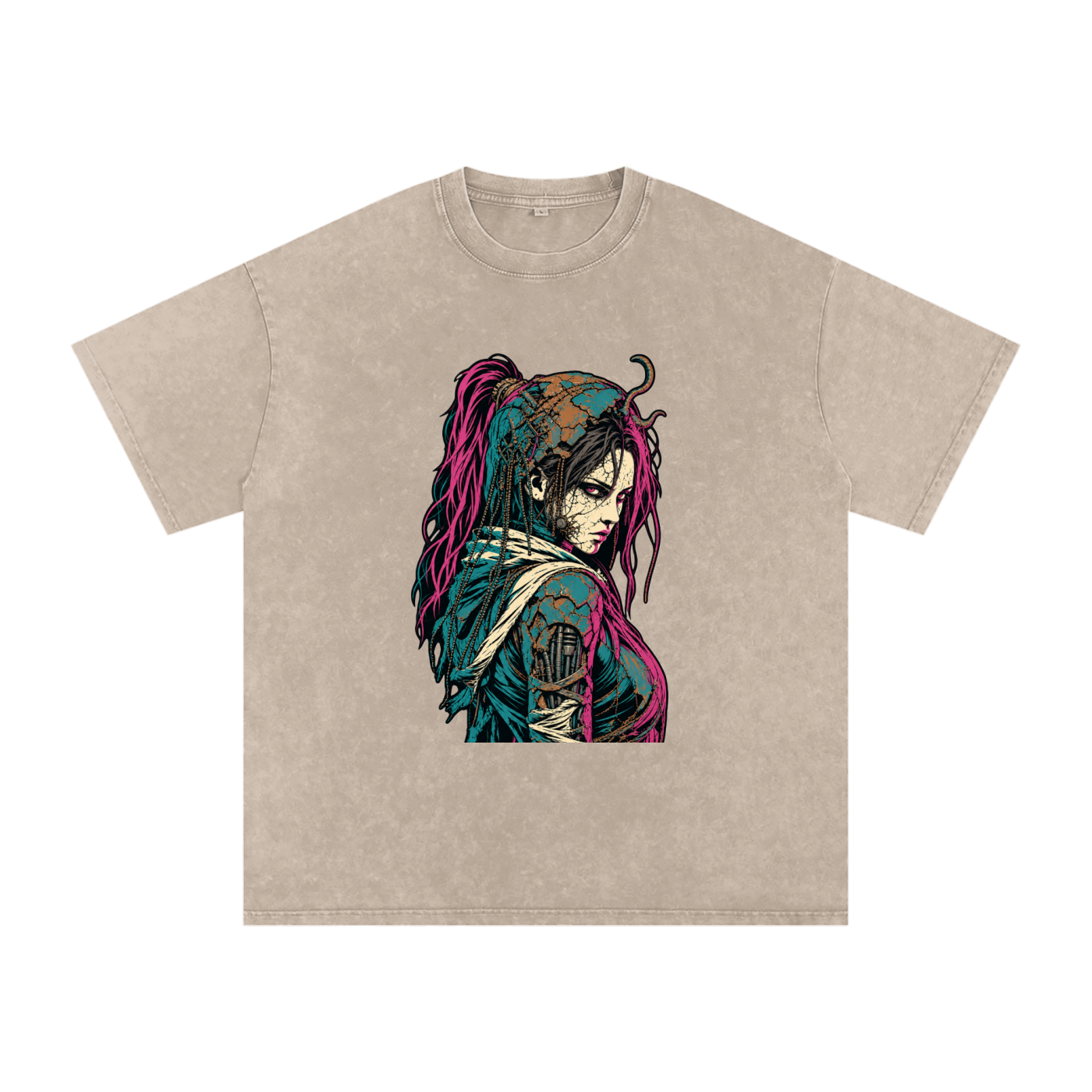 WASTELAND WARRIOR 02 | Dark Sci-Fi Snow-Washed Oversized Tee