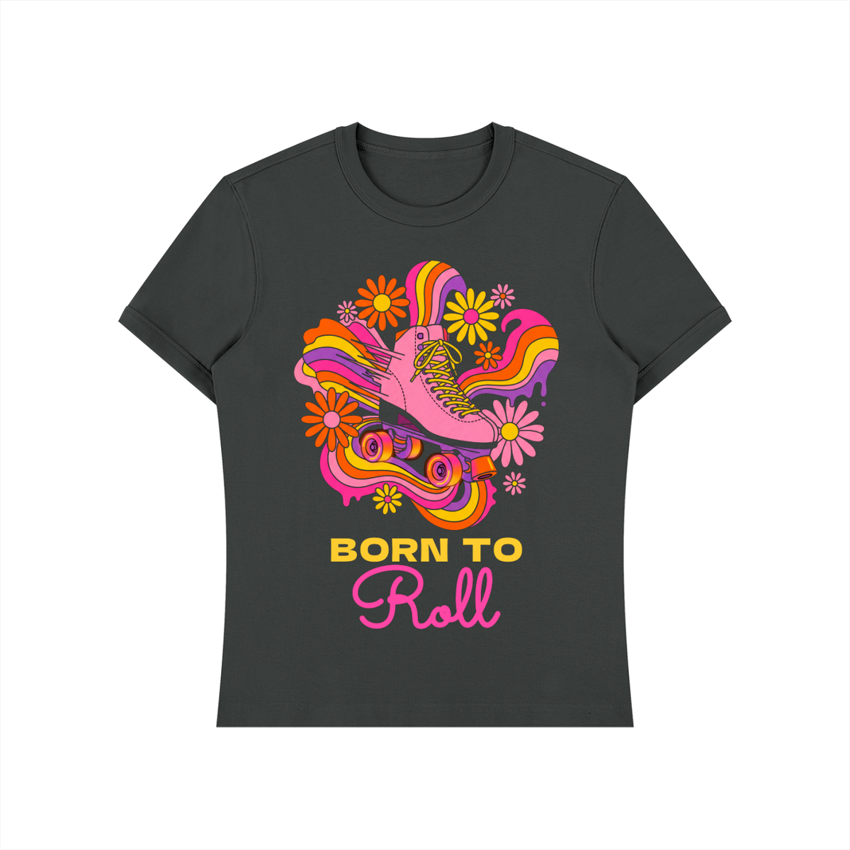 Born To Roll Shirt, Groovy Roller Skate Tee, Retro 70s Flower Power Skating Gift