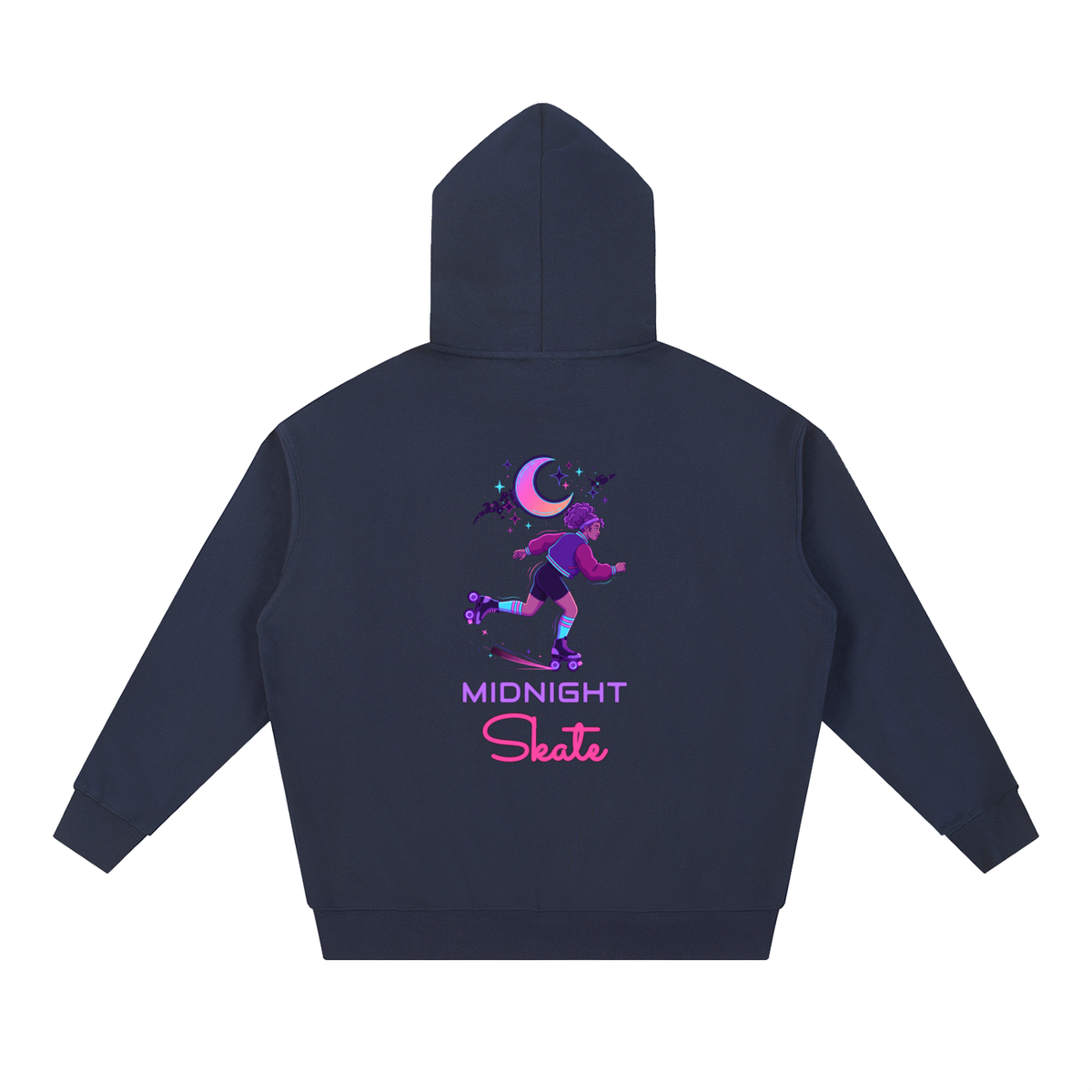 Midnight Skate Hoodie, Neon Moon Roller Skate Sweatshirt, Retro Synthwave Skating Gift
