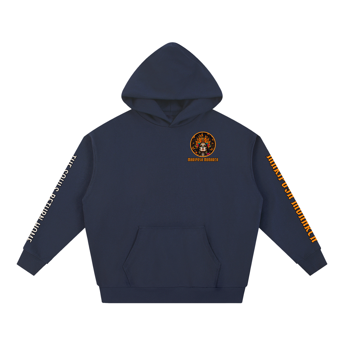Mariposa Monarca Hoodie | Monarch Butterfly Catrina Día de los Muertos Graphic Hoodie, Back & Sleeve Print