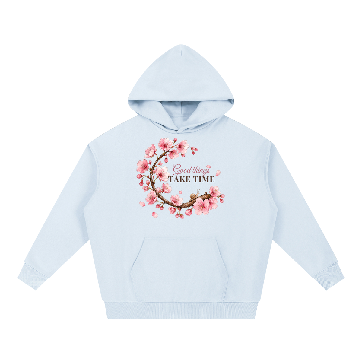 Good Things Take Time Hoodie | Cherry Blossom Watercolor Floral Sweatshirt for Women