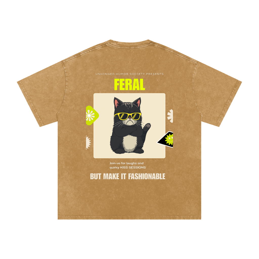 Unhinged Humor Society Feral | Funny Cat Oversized T-Shirt