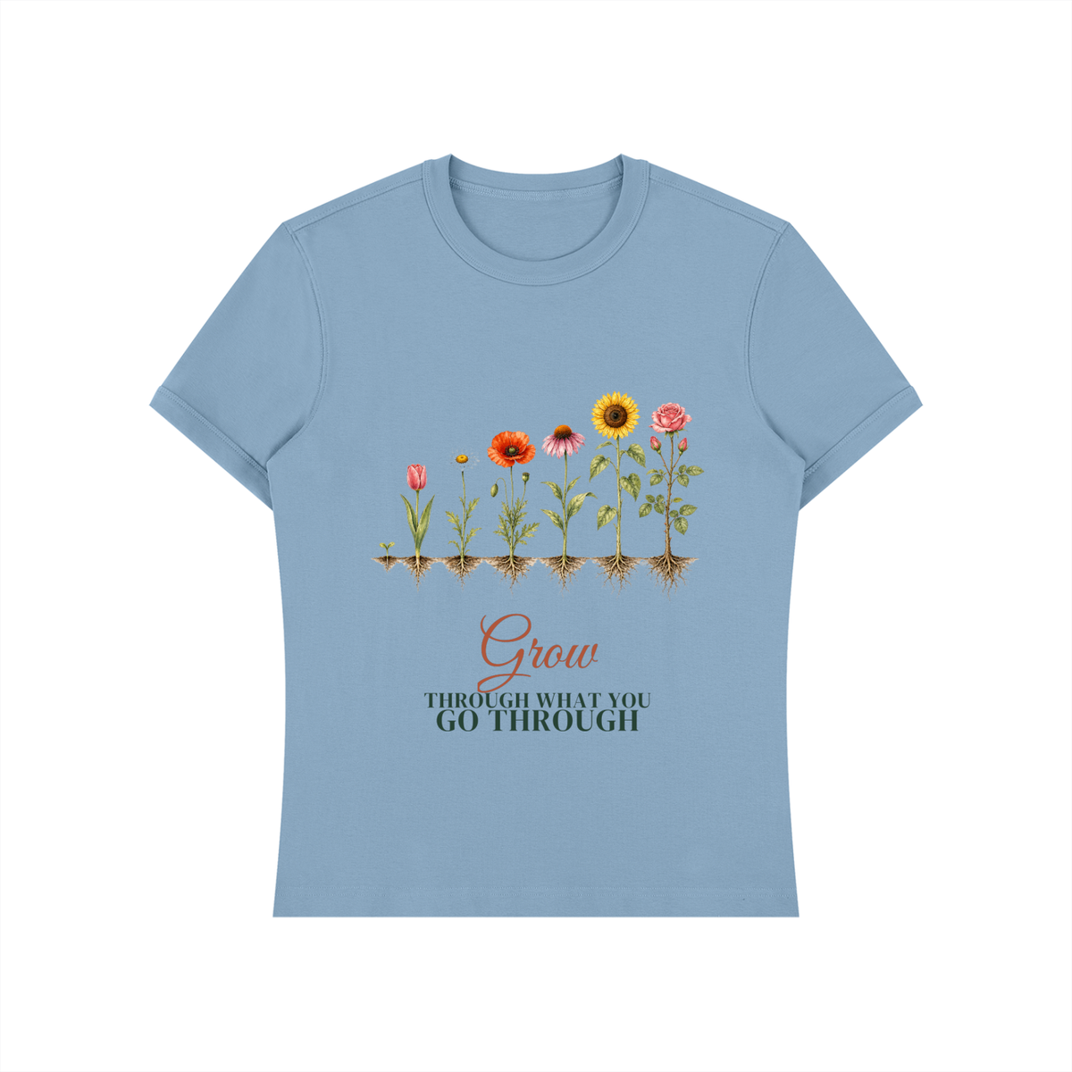Grow Through What You Go Through Shirt | Wildflower Growth Watercolor Graphic Tee for Women