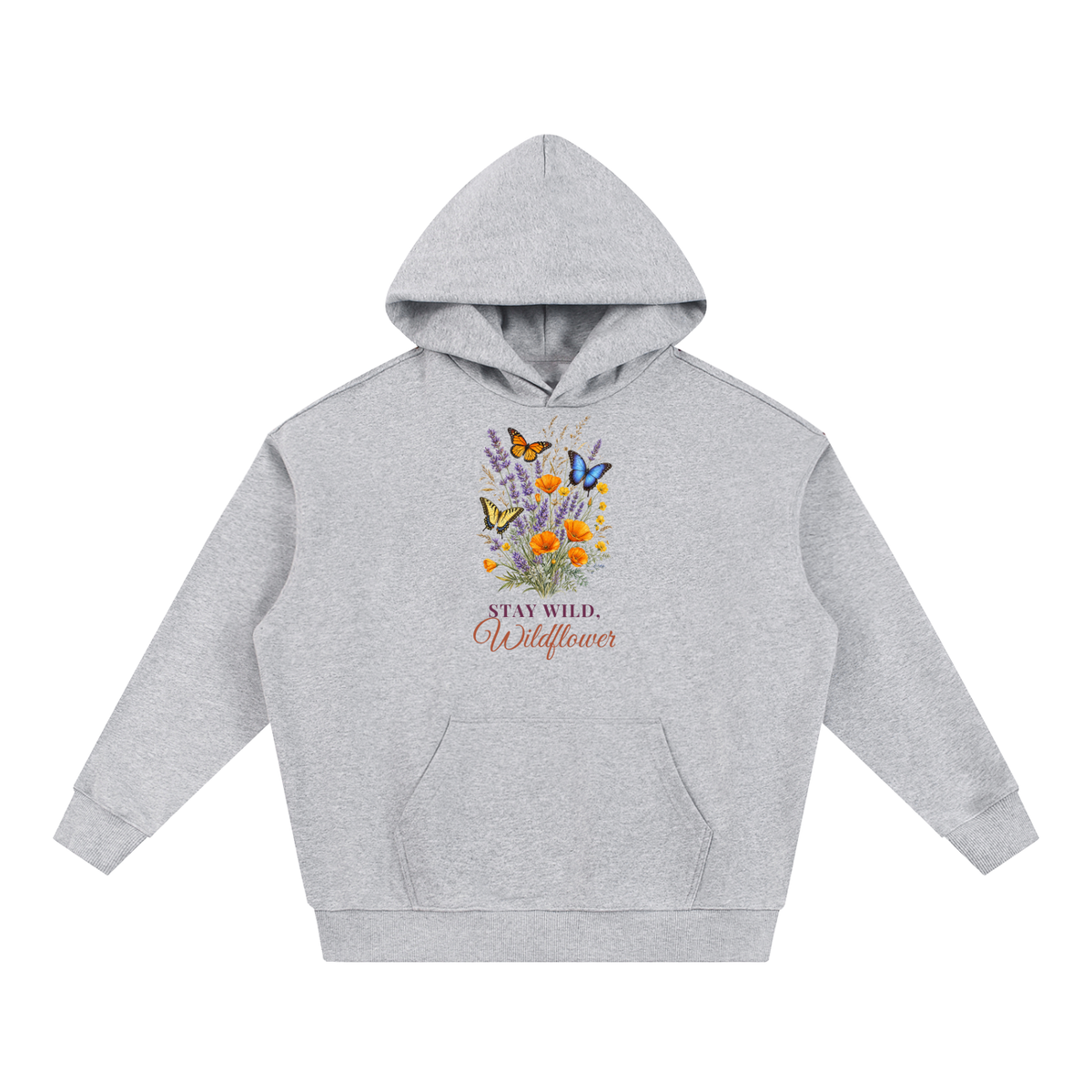 Stay Wild Wildflower Hoodie | Lavender Poppy Butterfly Watercolor Floral Sweatshirt for Women