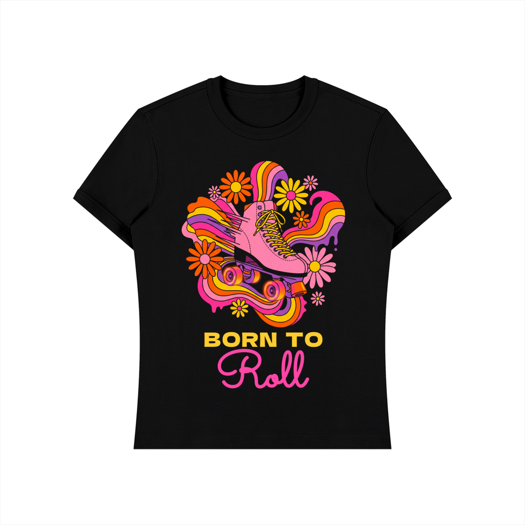 Born To Roll Shirt, Groovy Roller Skate Tee, Retro 70s Flower Power Skating Gift