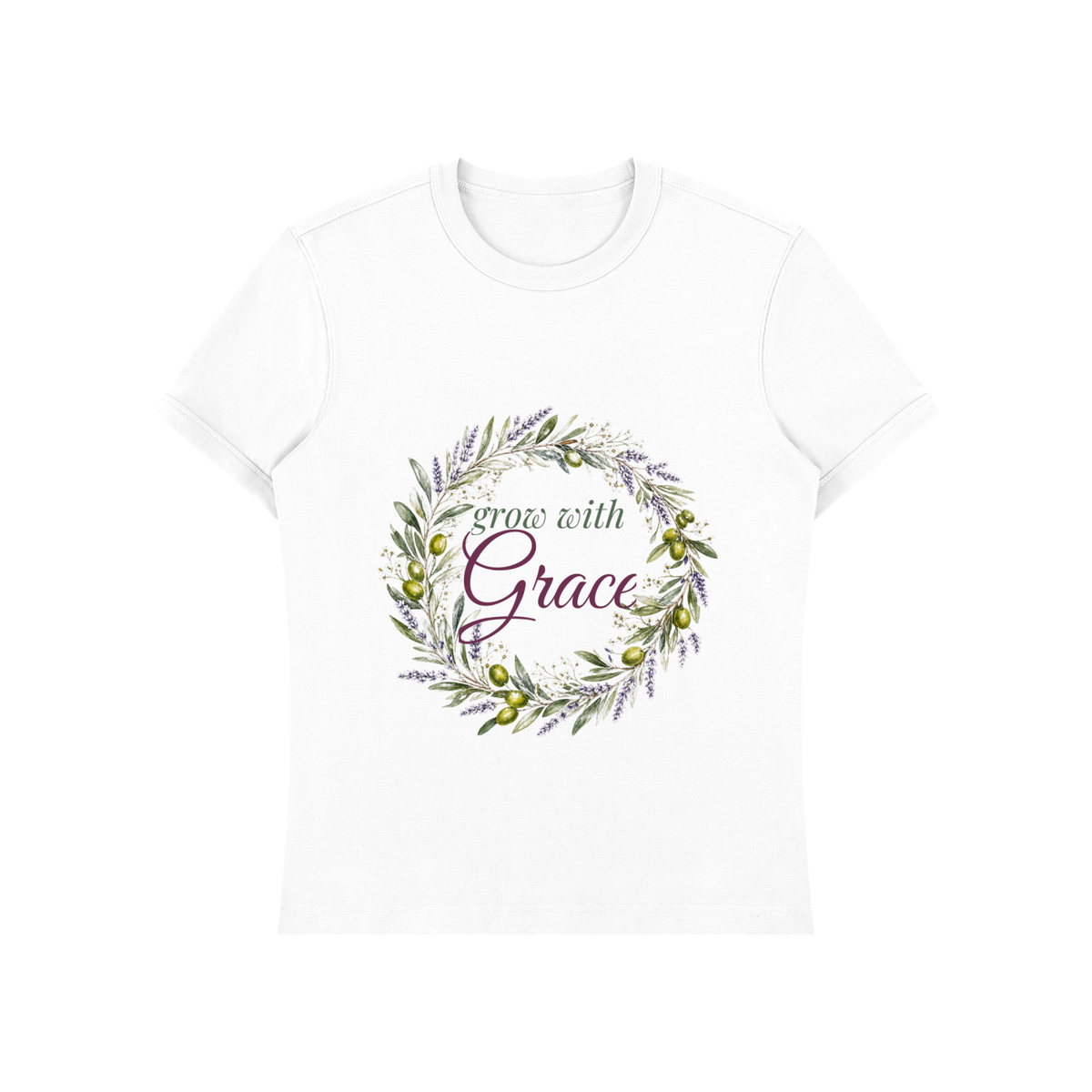 Grow With Grace Shirt | Olive Lavender Wreath Watercolor Graphic Tee for Women