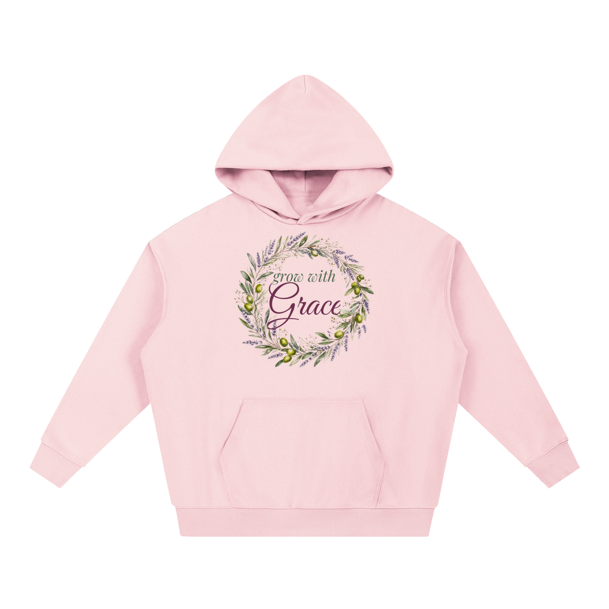 Grow With Grace Hoodie | Olive Lavender Wreath Watercolor Floral Sweatshirt for Women