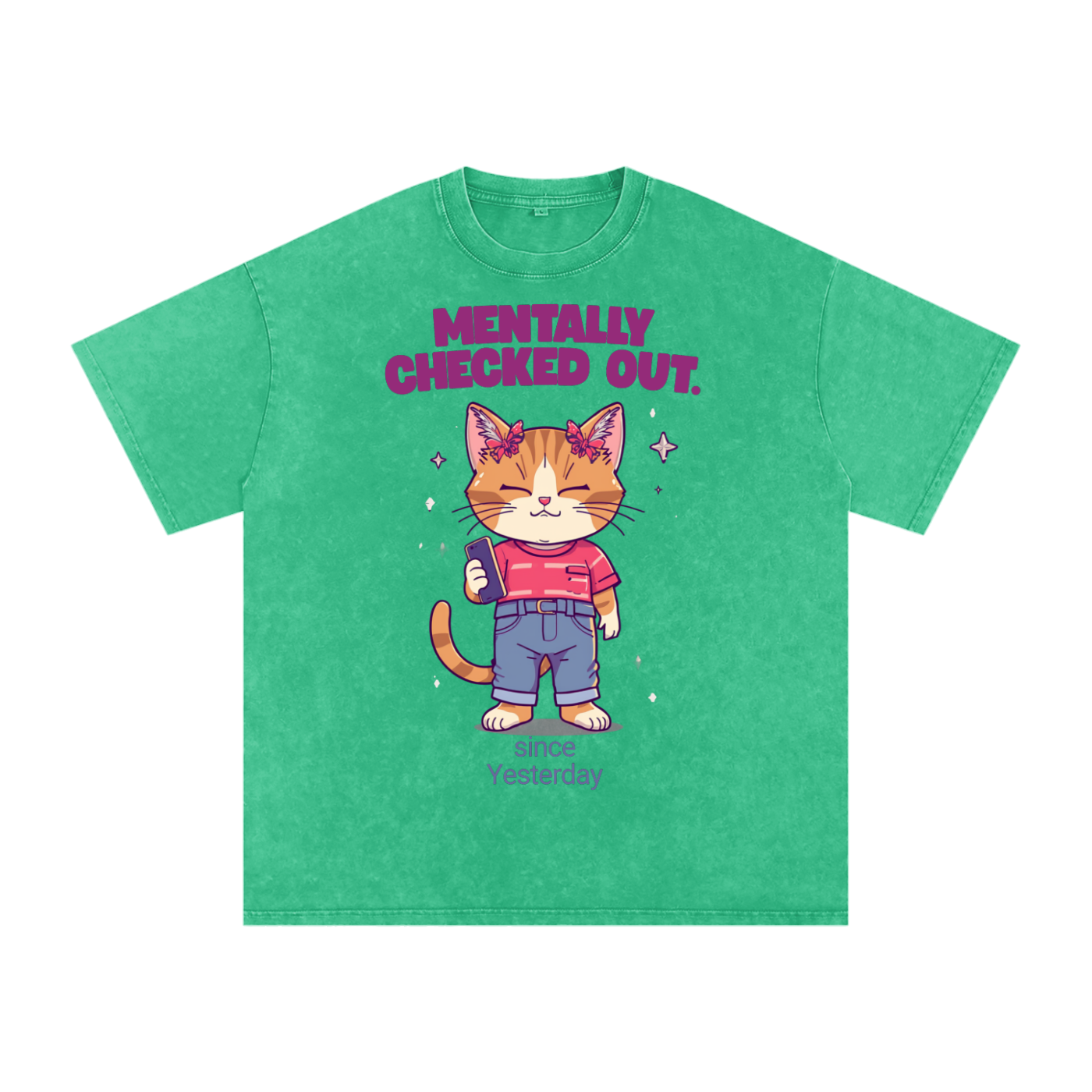 Mentally Checked Out | Funny Cat Oversized T-Shirt