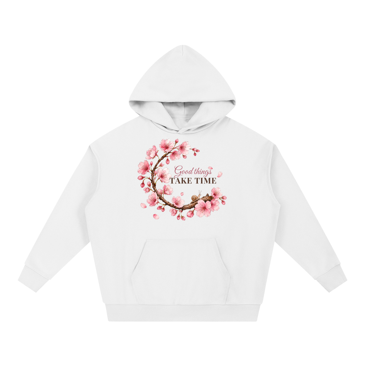 Good Things Take Time Hoodie | Cherry Blossom Watercolor Floral Sweatshirt for Women