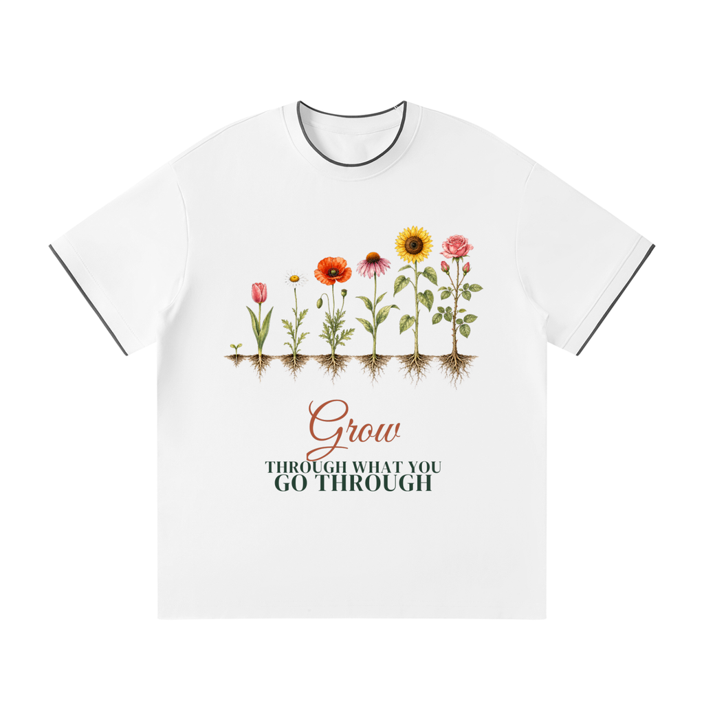 Grow Through What You Go Through Shirt | Relaxed Regular Fit Wildflower Growth Watercolor Tee for Women, Sizes S-3XL