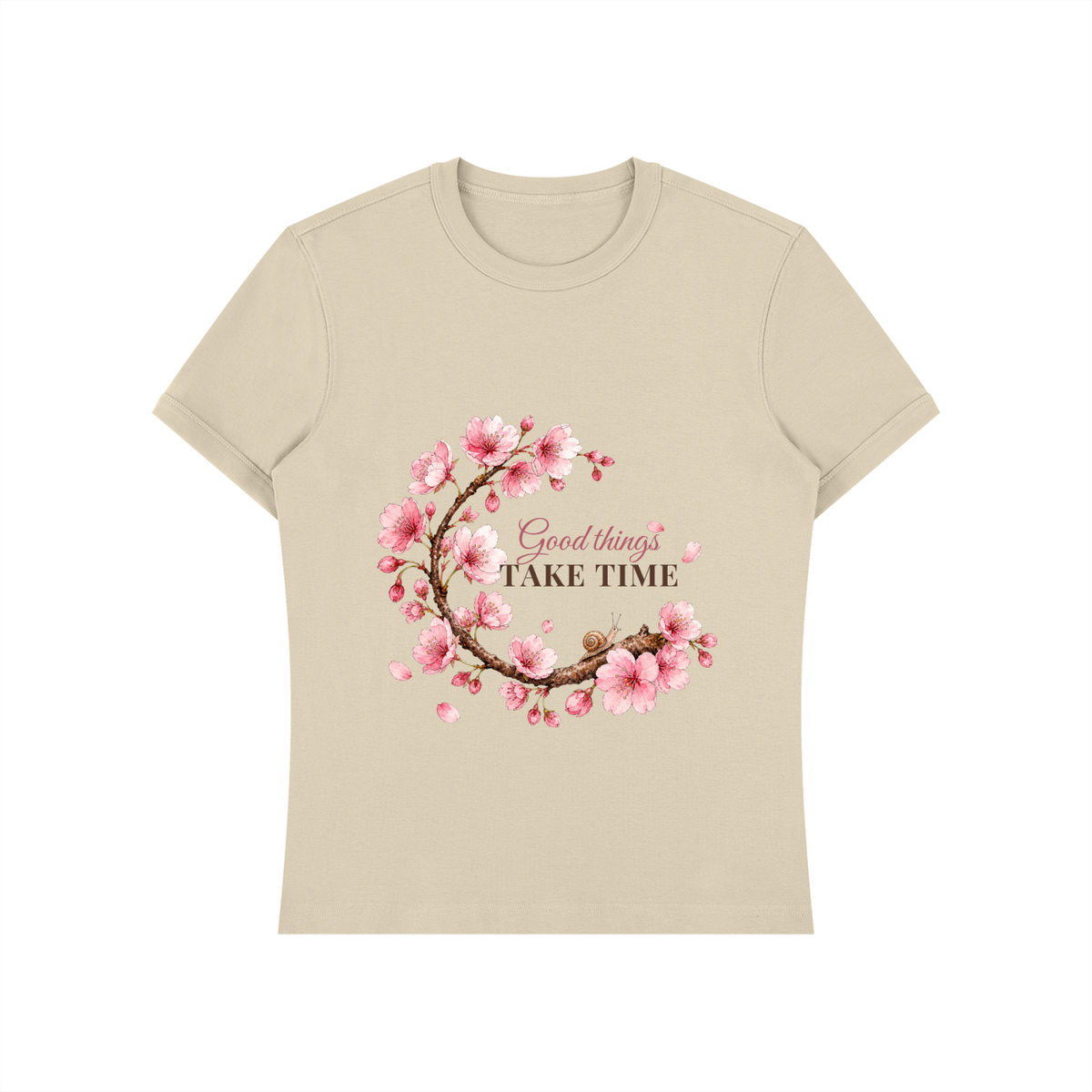 Good Things Take Time Shirt | Cherry Blossom Watercolor Graphic Tee for Women