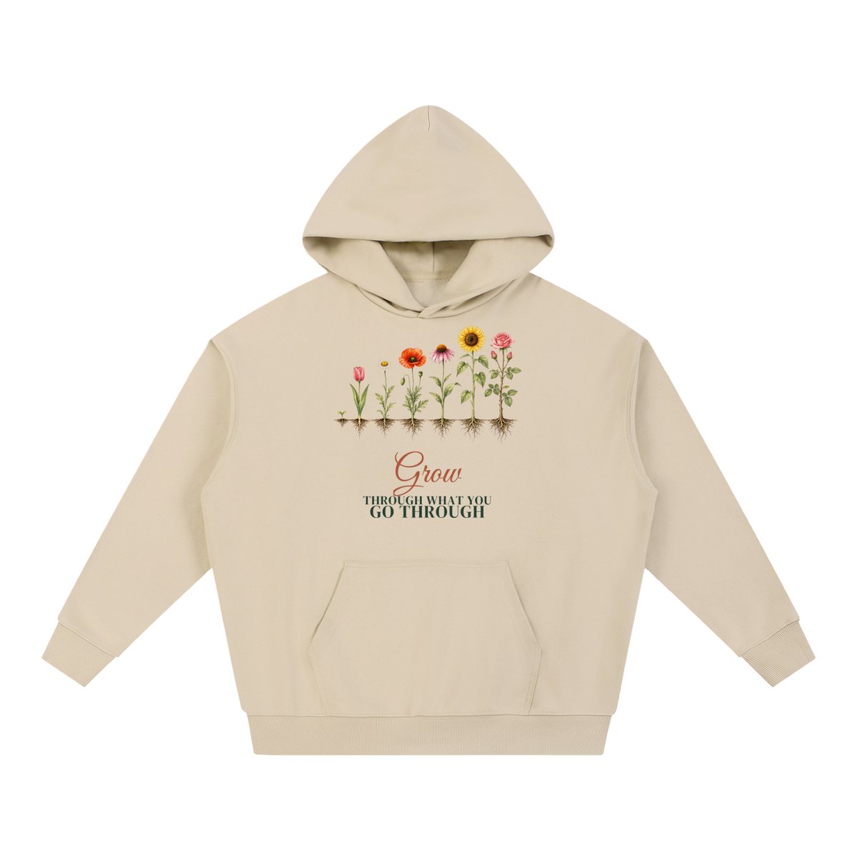 Grow Through What You Go Through Hoodie | Wildflower Growth Watercolor Floral Sweatshirt for Women