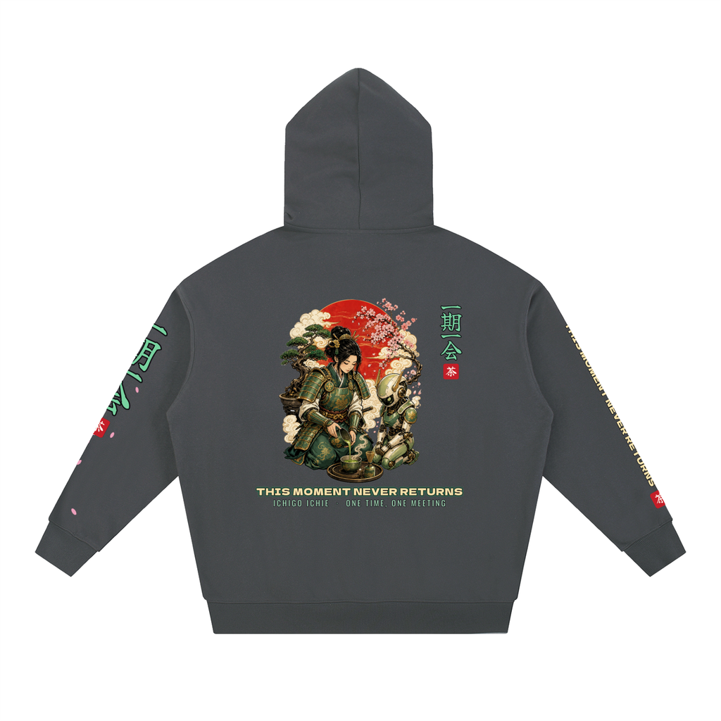 Ichigo Ichie Hoodie | Samurai Tea Ceremony Mecha Japanese Graphic Hoodie, Back & Sleeve Print