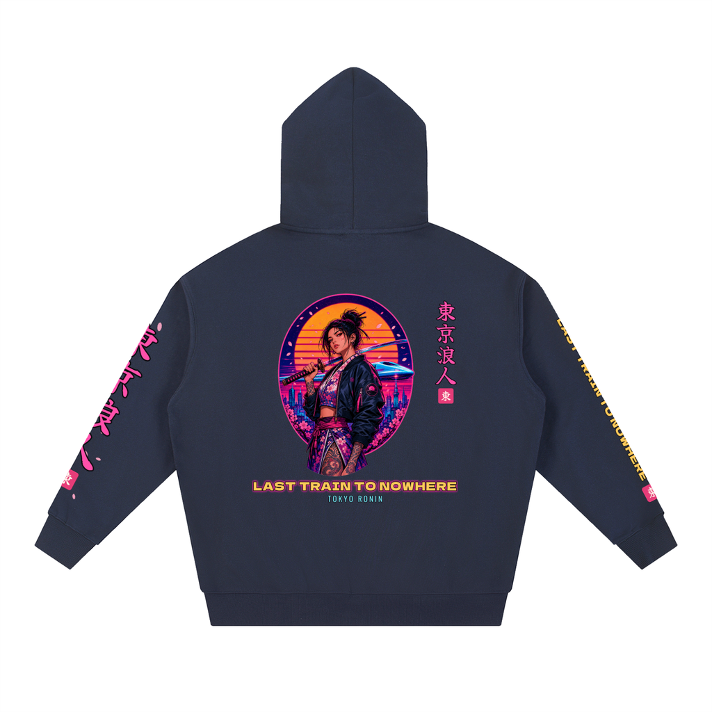 Tokyo Ronin Hoodie | Synthwave Female Samurai Japanese Graphic Hoodie, Back & Sleeve Print