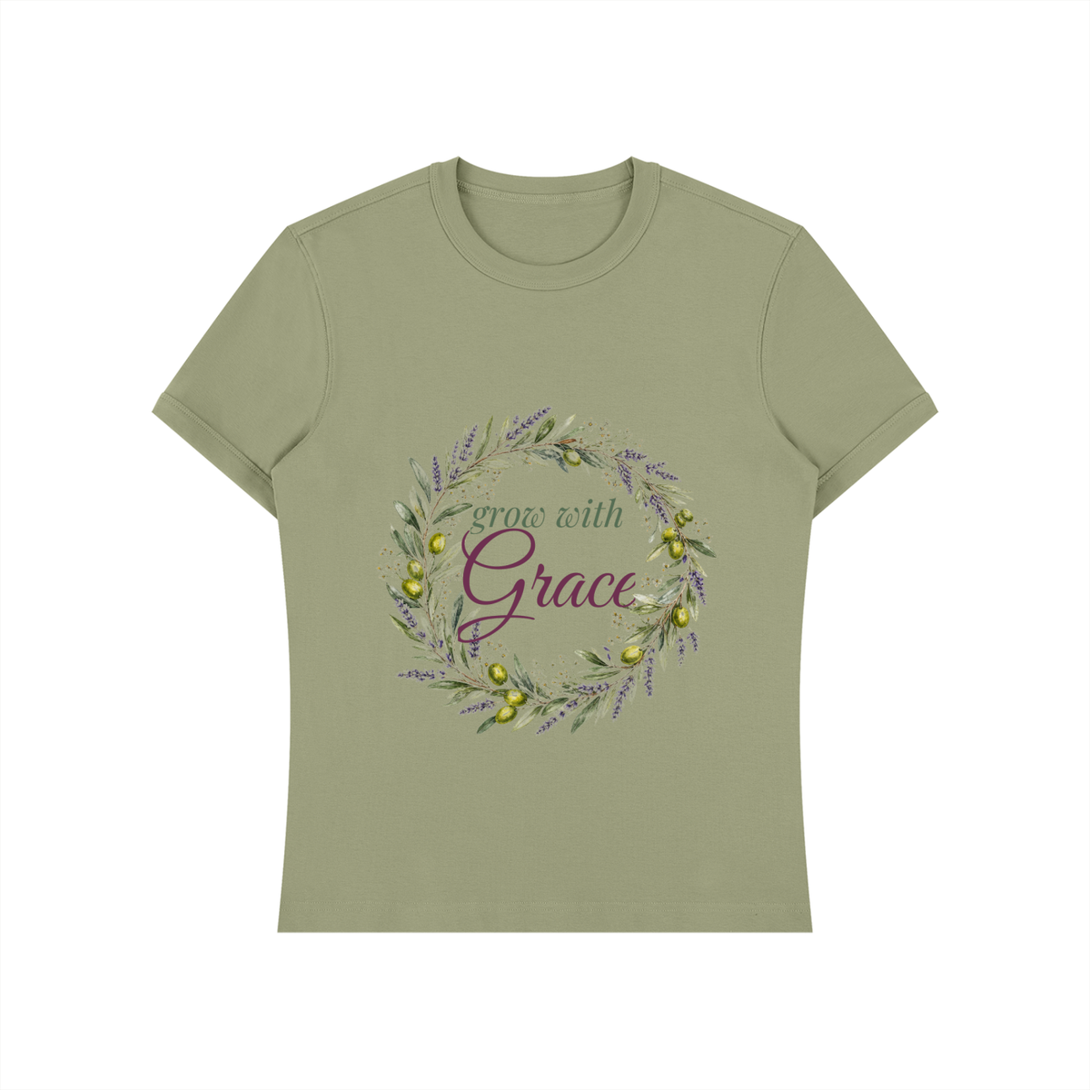 Grow With Grace Shirt | Olive Lavender Wreath Watercolor Graphic Tee for Women