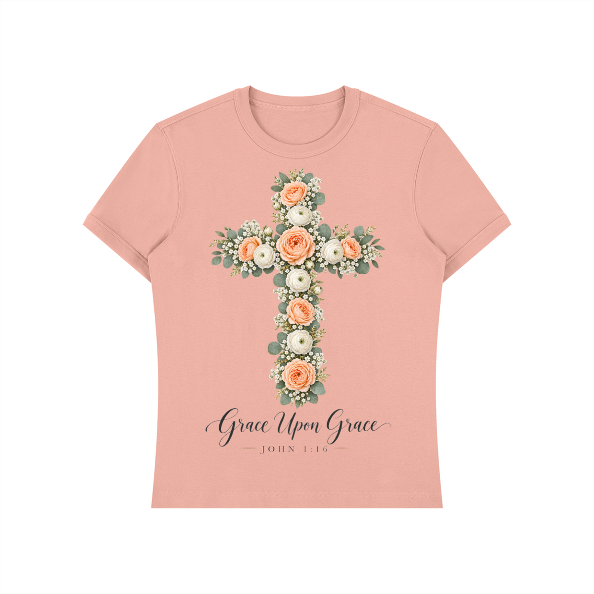 Grace Upon Grace Floral Cross Shirt | John 1:16 Christian Tee, Wildflower Faith Gift for Women