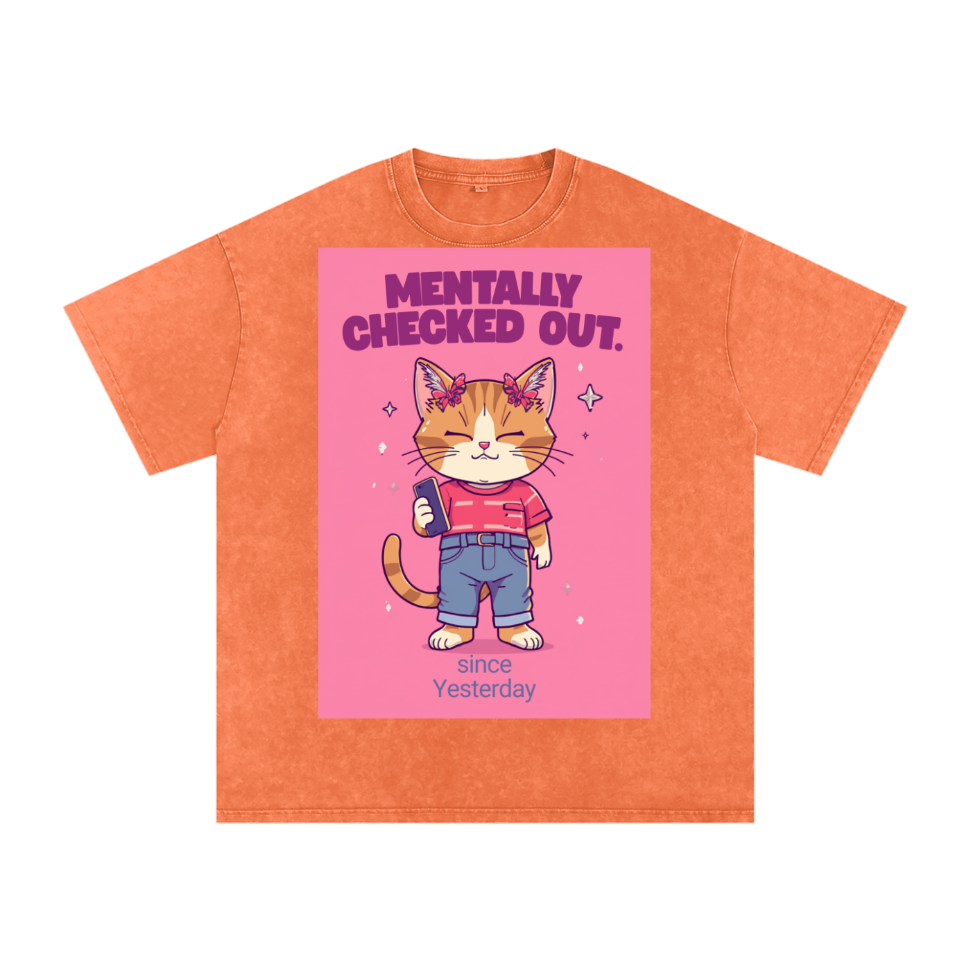 Mentally Checked Out Pink | Funny Cat Oversized T-Shirt