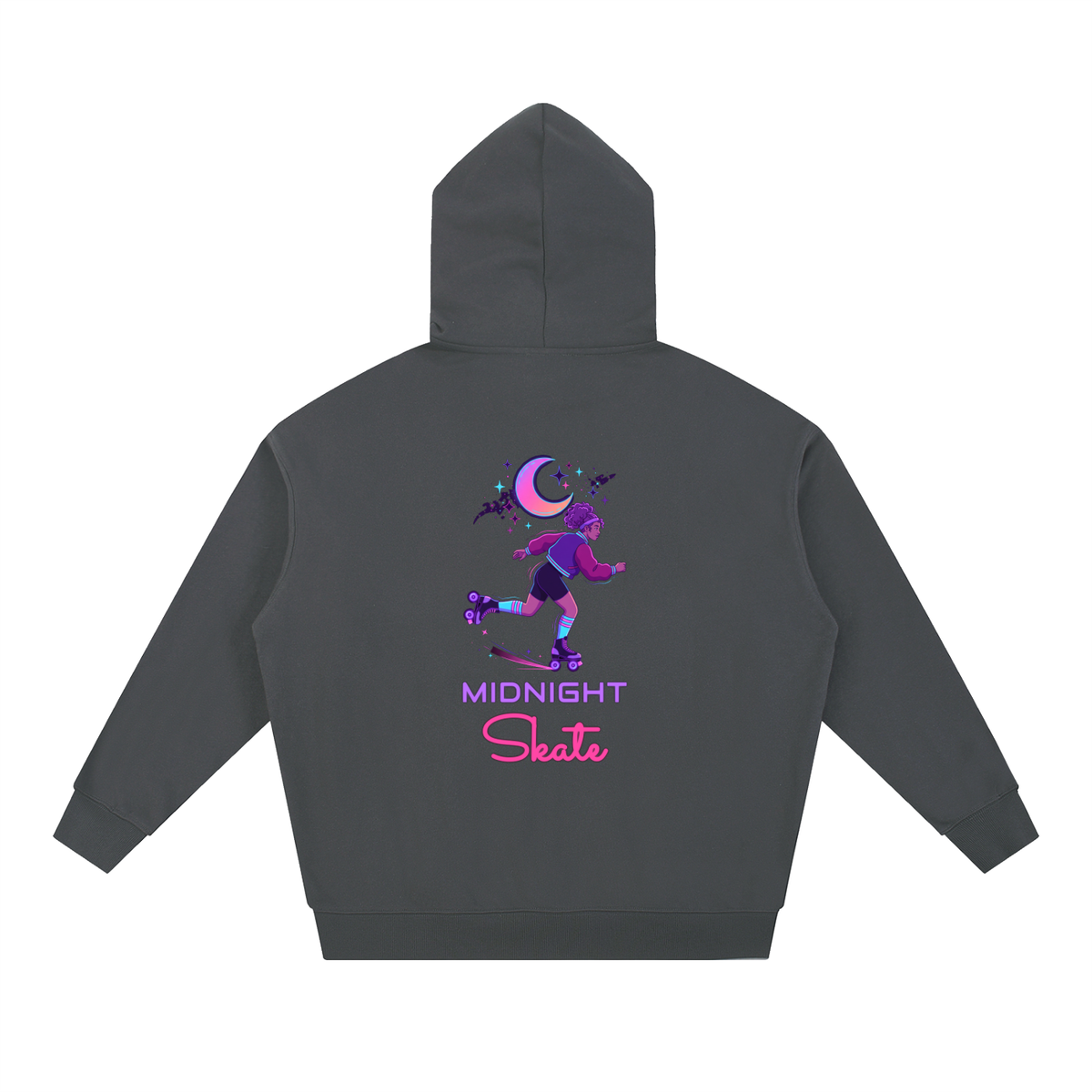Midnight Skate Hoodie, Neon Moon Roller Skate Sweatshirt, Retro Synthwave Skating Gift