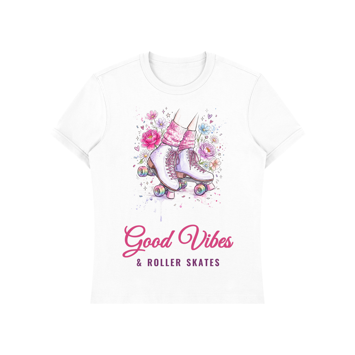 Good Vibes and Roller Skates Shirt, Floral Roller Skate Tee, Cute Skating Gift for Her