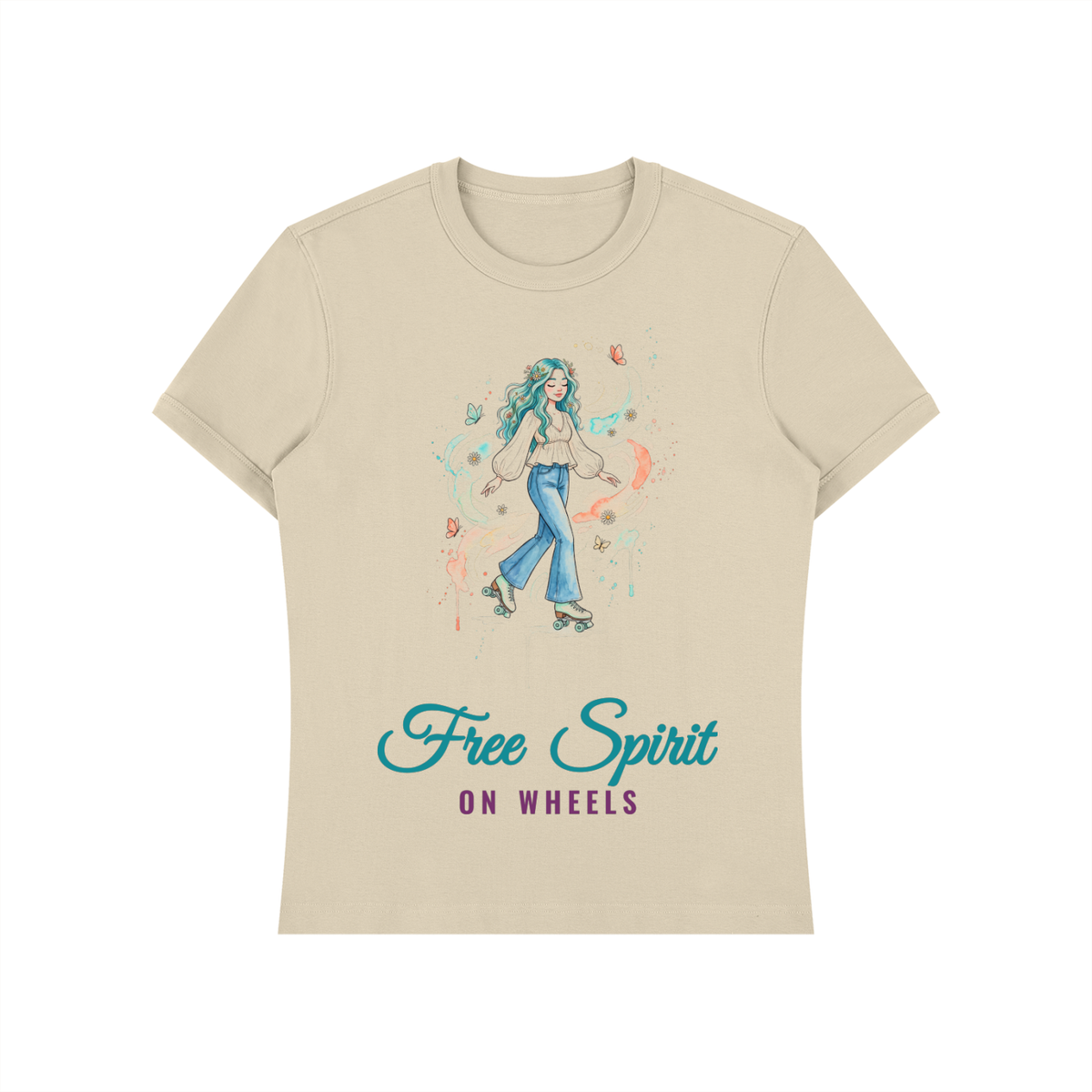 Free Spirit On Wheels Shirt, Boho Roller Skate Tee, Watercolor Roller Girl Gift