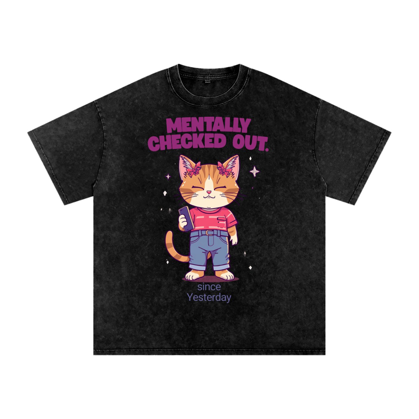 Mentally Checked Out | Funny Cat Oversized T-Shirt
