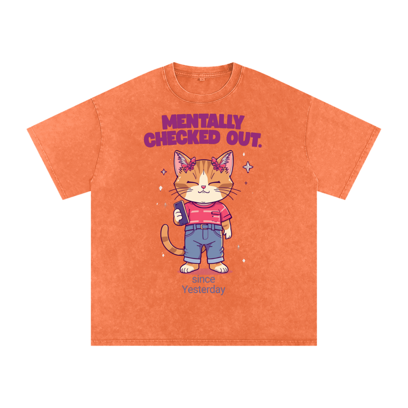 Mentally Checked Out | Funny Cat Oversized T-Shirt