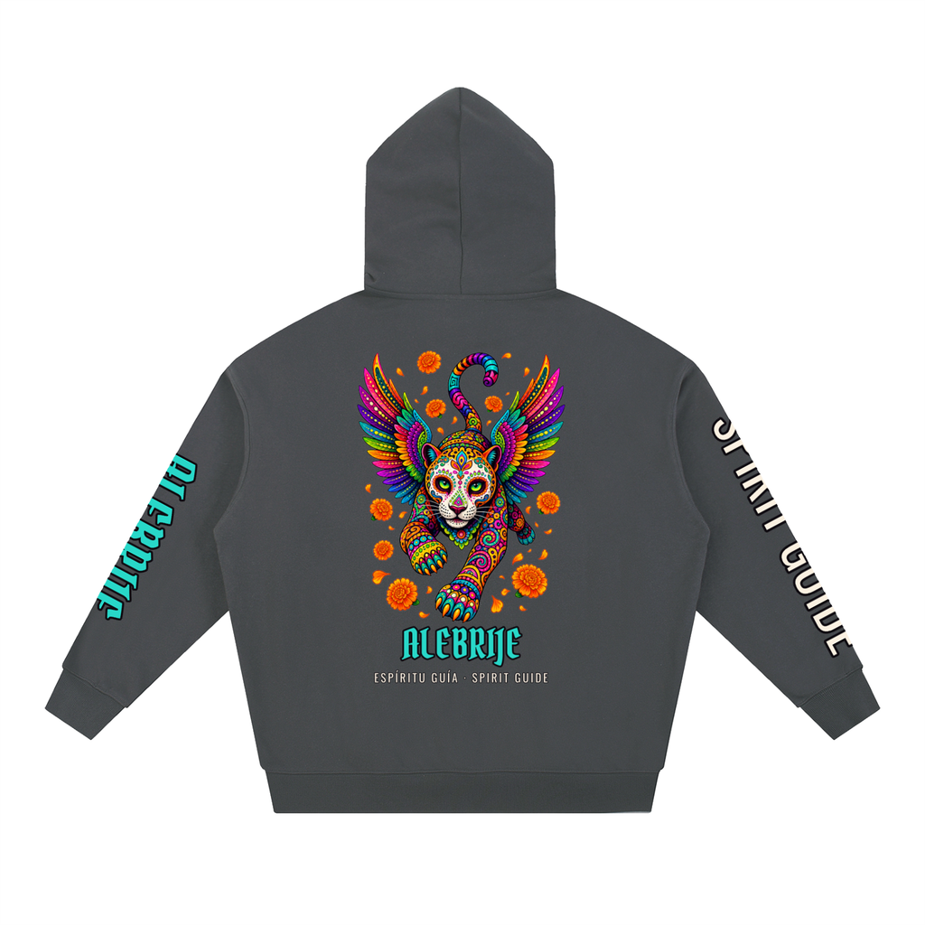 Alebrije Hoodie | Winged Jaguar Spirit Guide Día de los Muertos Graphic Hoodie, Back & Sleeve Print