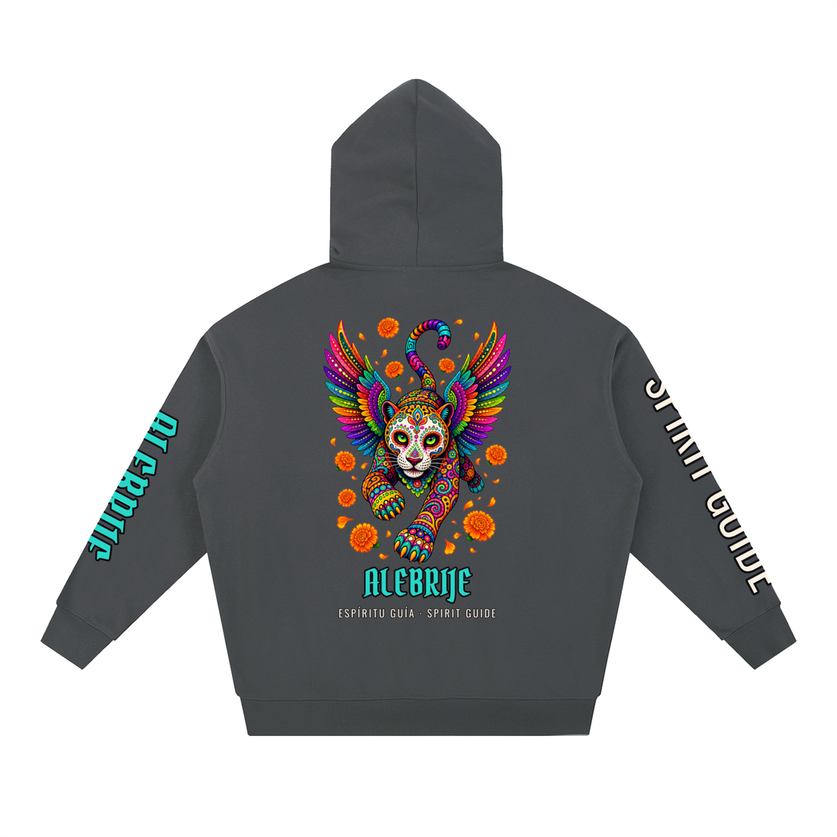 Alebrije Hoodie | Winged Jaguar Spirit Guide Día de los Muertos Graphic Hoodie, Back & Sleeve Print