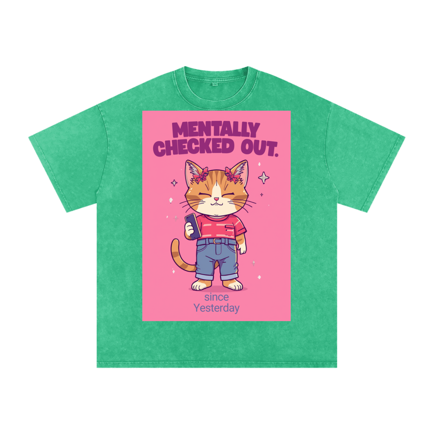 Mentally Checked Out Pink | Funny Cat Oversized T-Shirt
