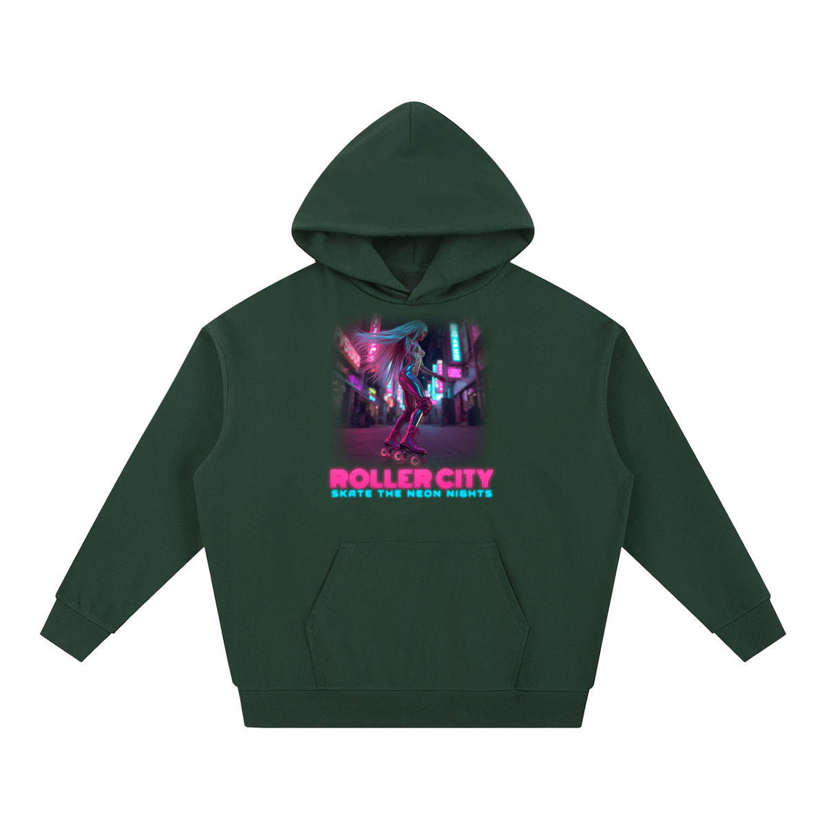 Roller City Hoodie | Neon Roller Skater Graphic Hoodie
