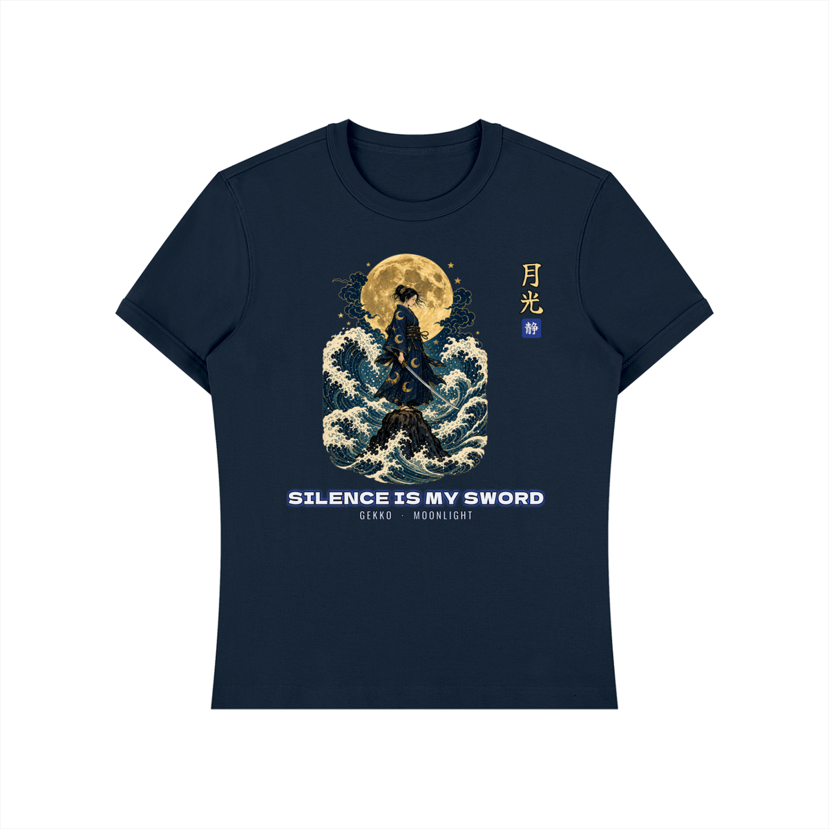 Moonlight Samurai T-Shirt | Silence Is My Sword Japanese Wave Graphic Tee