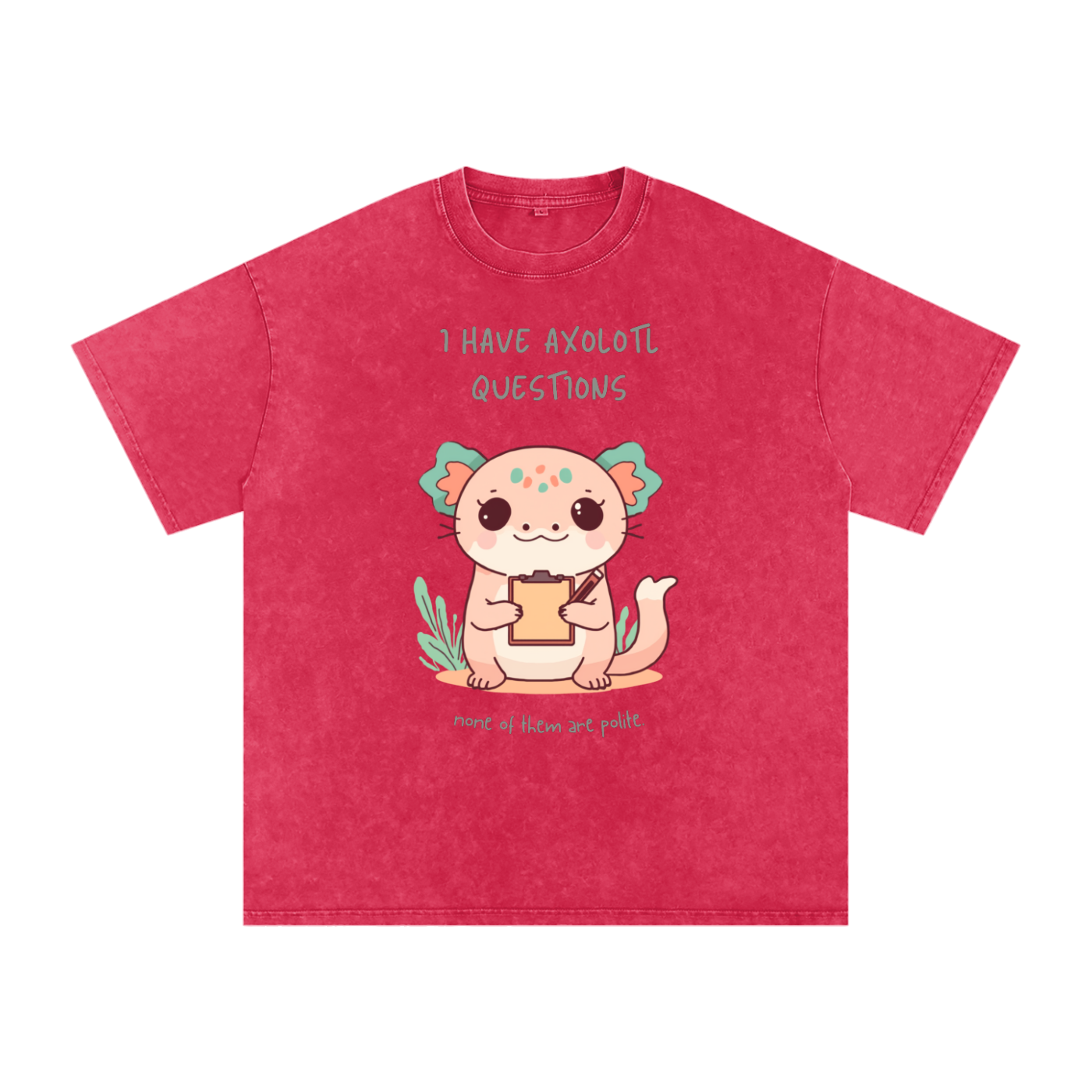 I Have Axolotl Questions | Cute Animal Oversized Washed T-Shirt